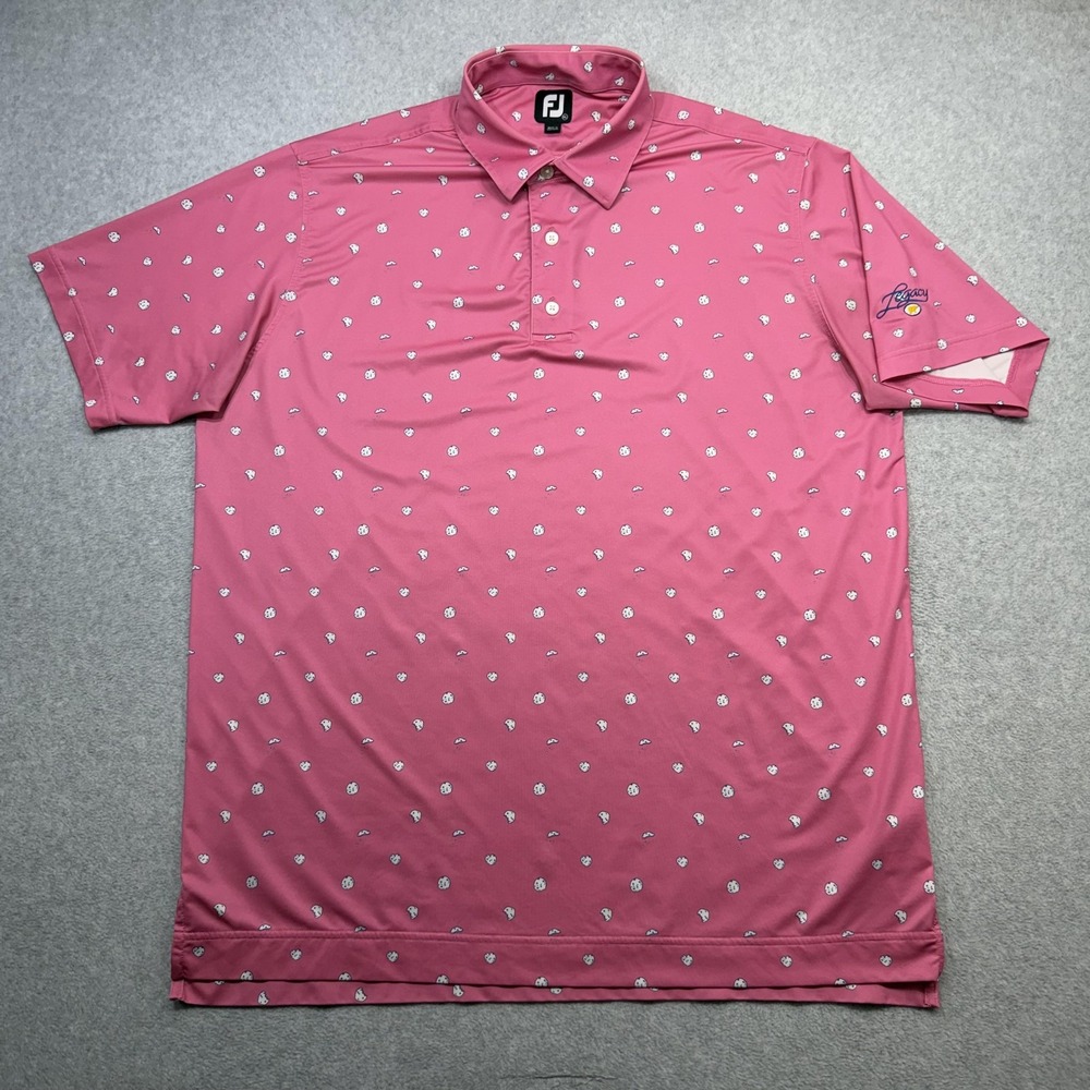 FootJoy Polo Shirt Mens XL Pink Cookie Print Golf Performance Stretch Legacy